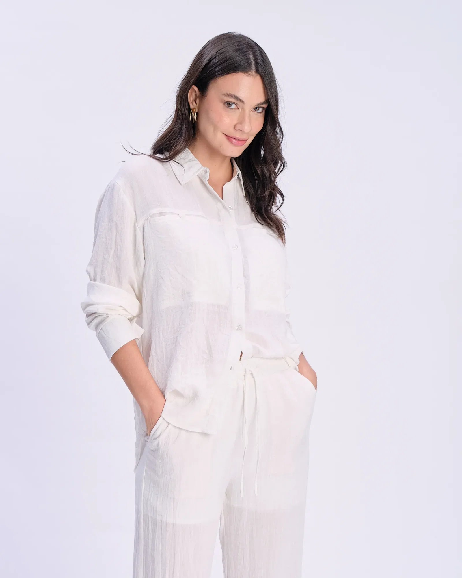 Blusa Manga Longa Detalhe Pala - Off White — imagem 1