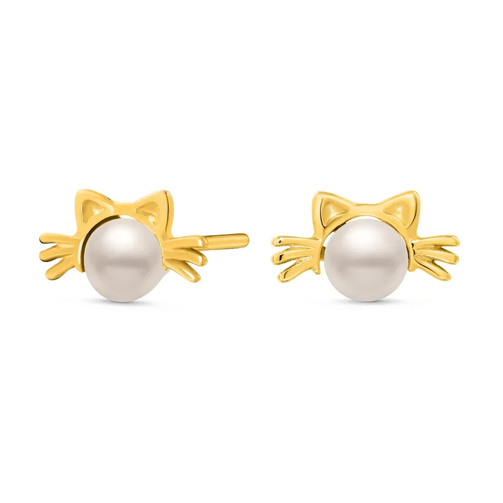 Brinco Baby Gatinho em Ouro Amarelo 18k com Pérola — imagem 1
