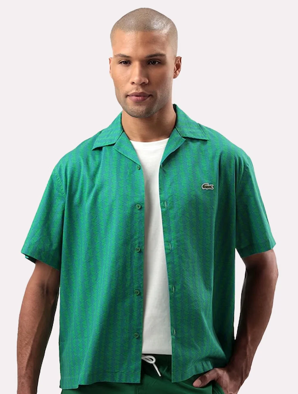 Camisa Lacoste Masculina Relaxed Manga Curta Monogram Icons Verde