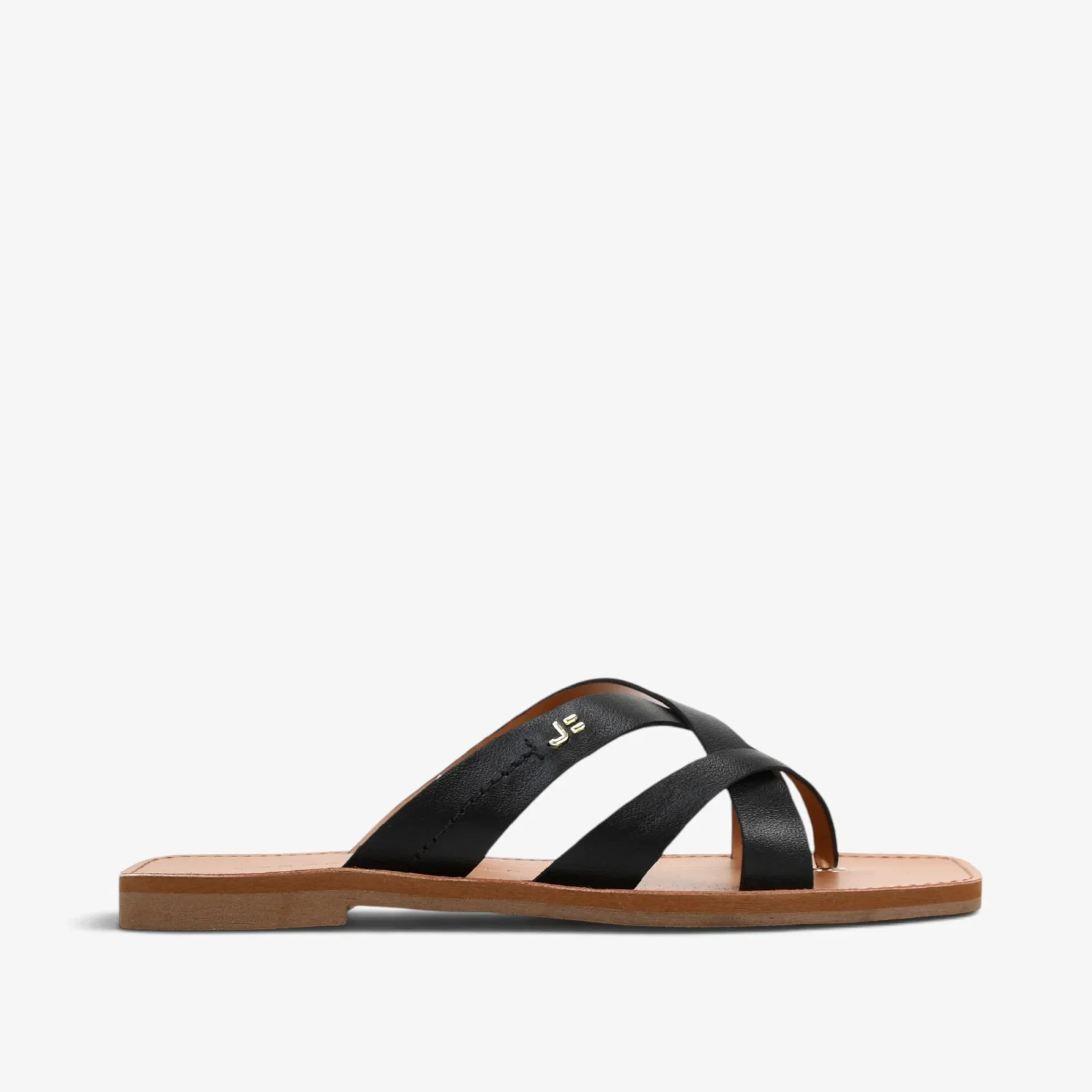 Chinelo Flat Preto Couro