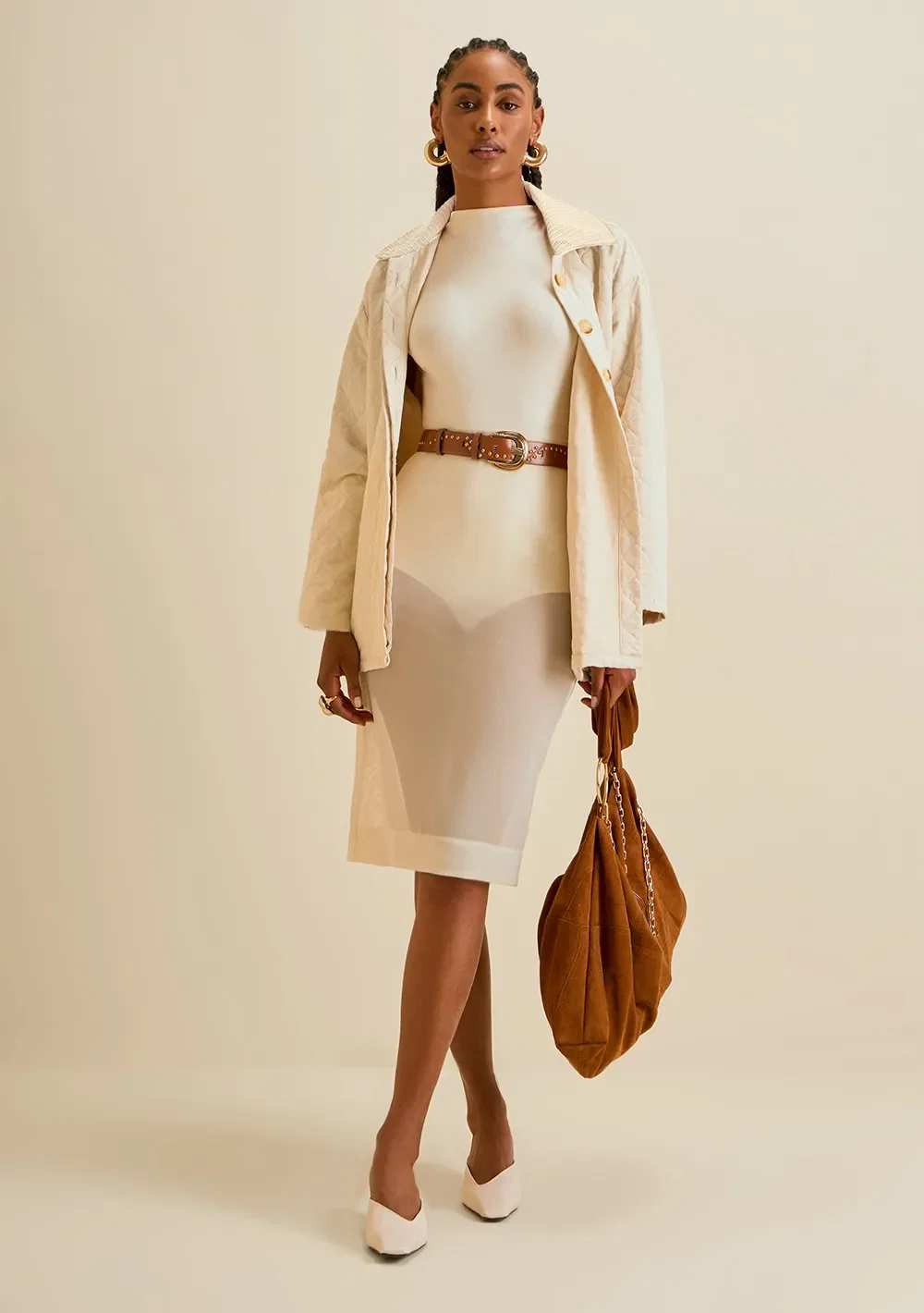 Saia Morena Rosa Lápis Alta Midi Off White — imagem 1