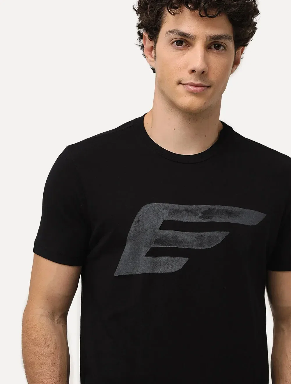 Camiseta Ellus Masculina Cotton Fine Maxi Logo Classic Preta