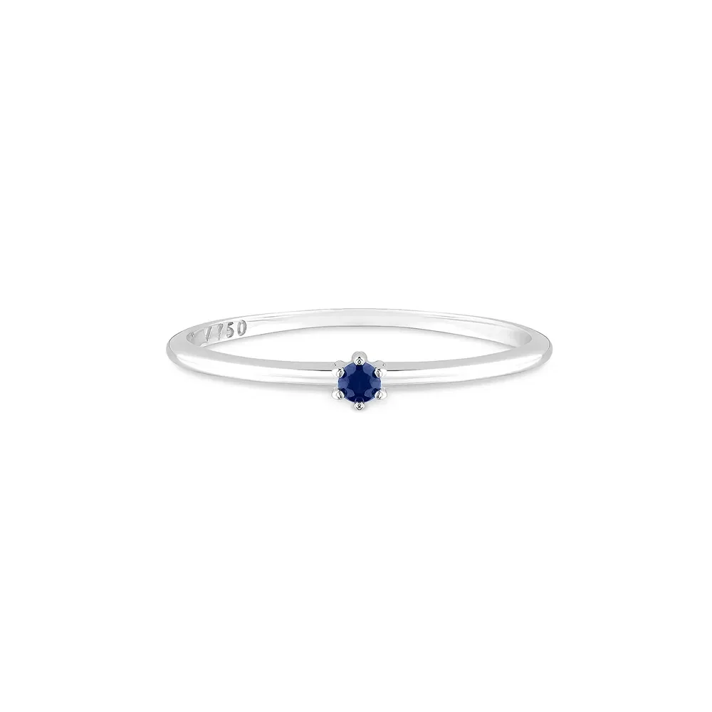 Anel Solitário Colors em Ouro Branco 18k com Safira Azul