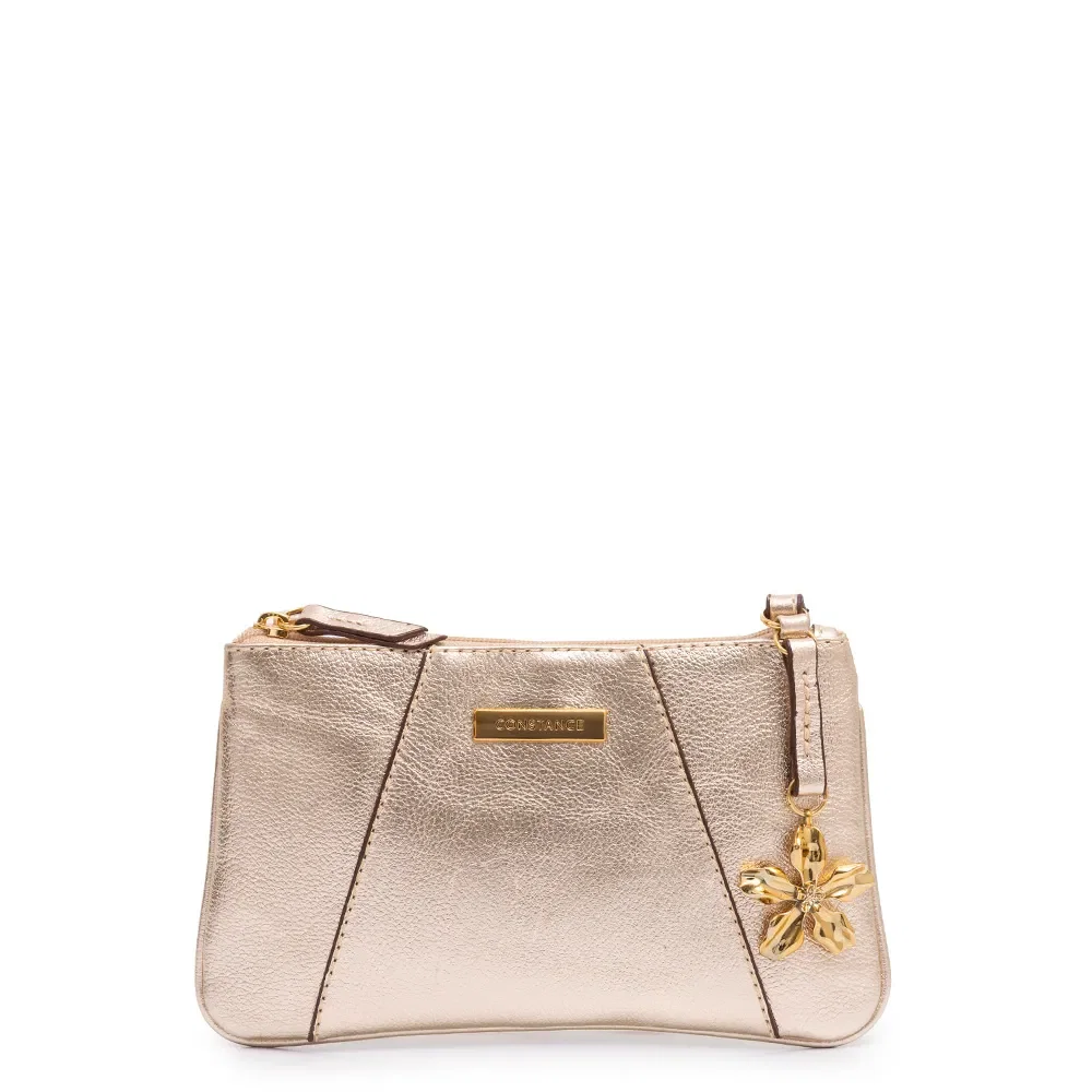 Bolsa Pequena Couro Flor Dourada