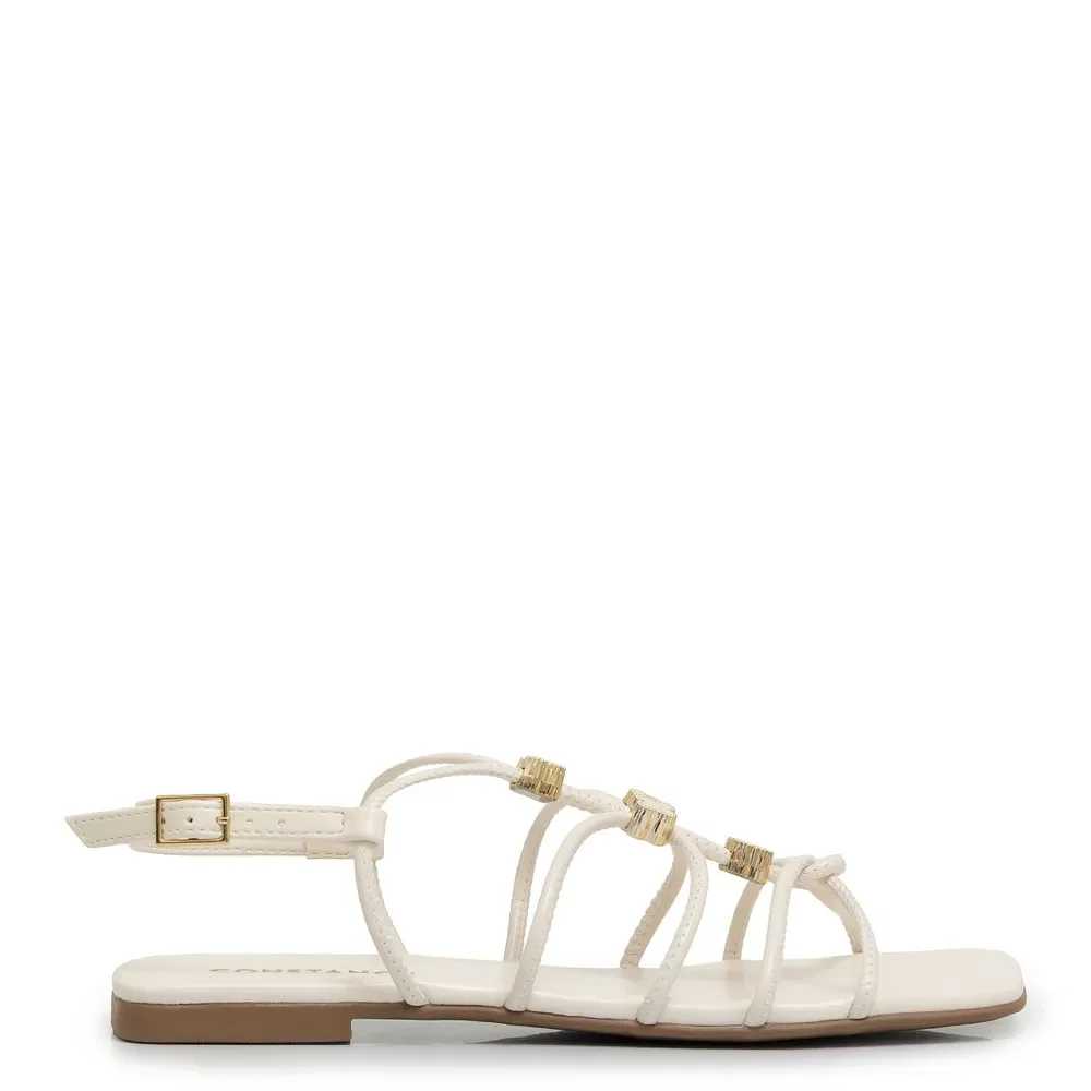 Rasteira Enfeites Flor Off White