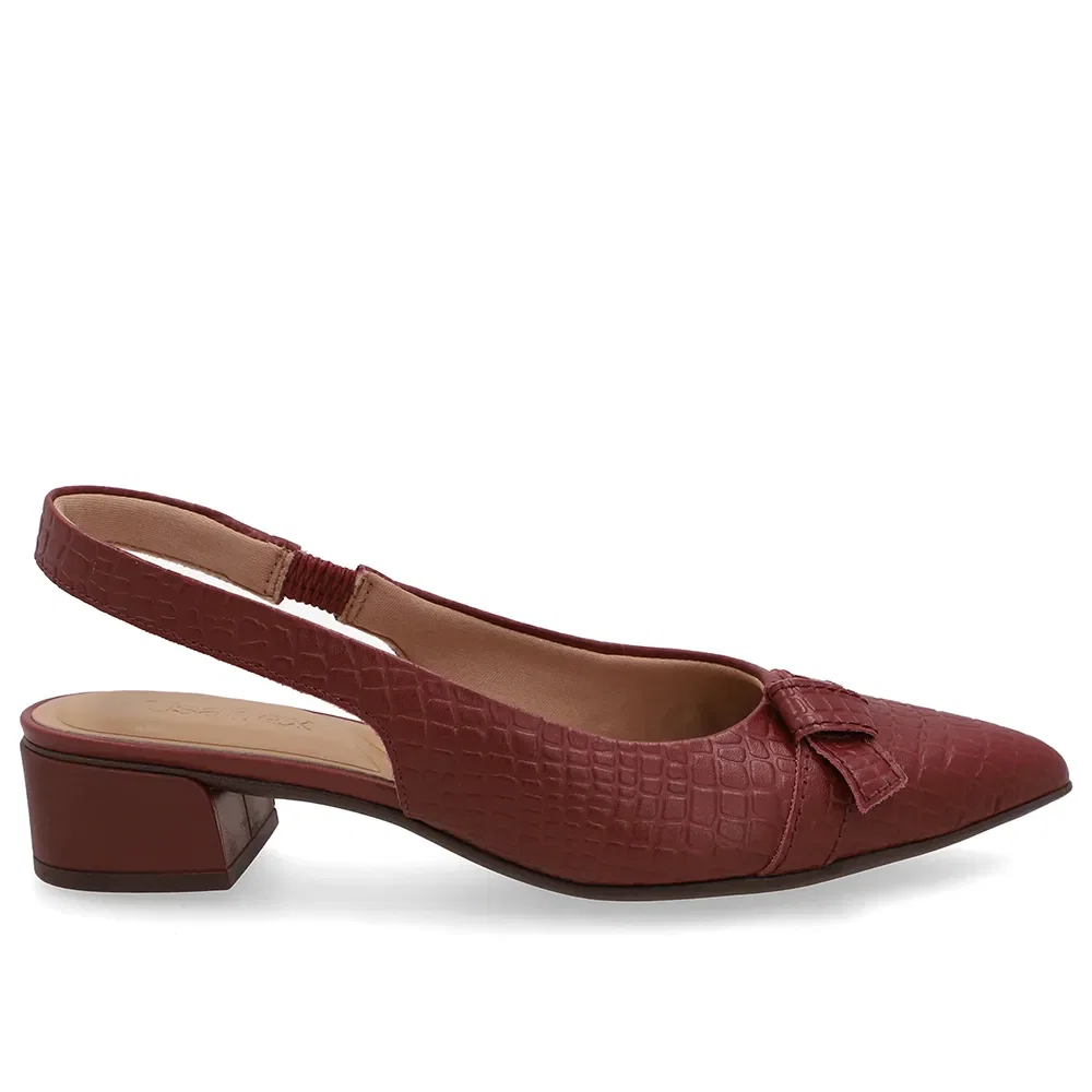 Slingback Em Couro Mini Croco Vermelho Com Laço