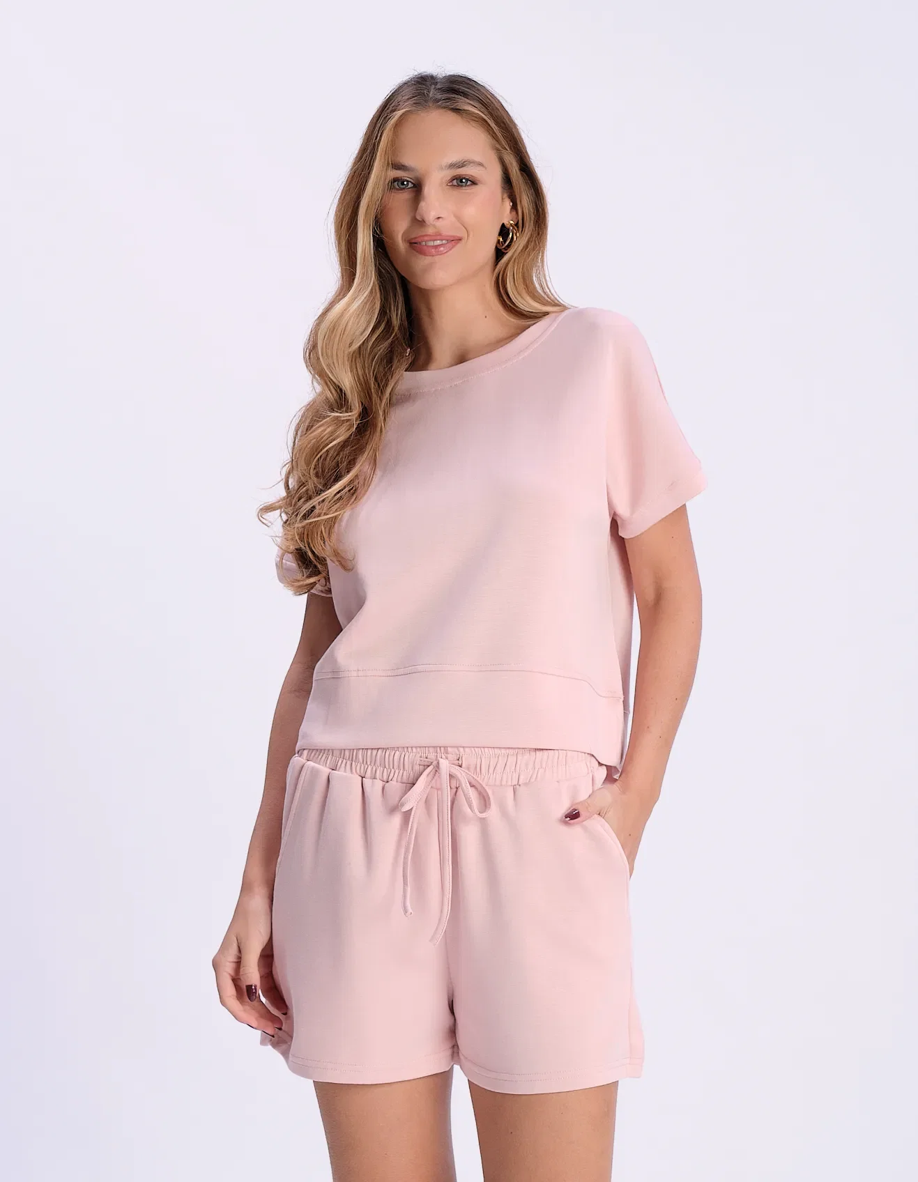 Blusa Manga Curta Decote Canoa - Rosa