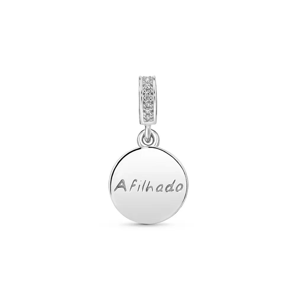 Pingente Life Mama Medalha Afilhado em Prata 925 com Pedras Incolores — imagem 1