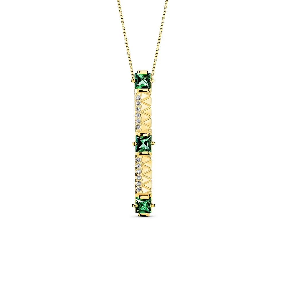 Pingente Icona em Ouro Amarelo 18k com Turmalinas Verde e Diamantes, 30mm — imagem 1