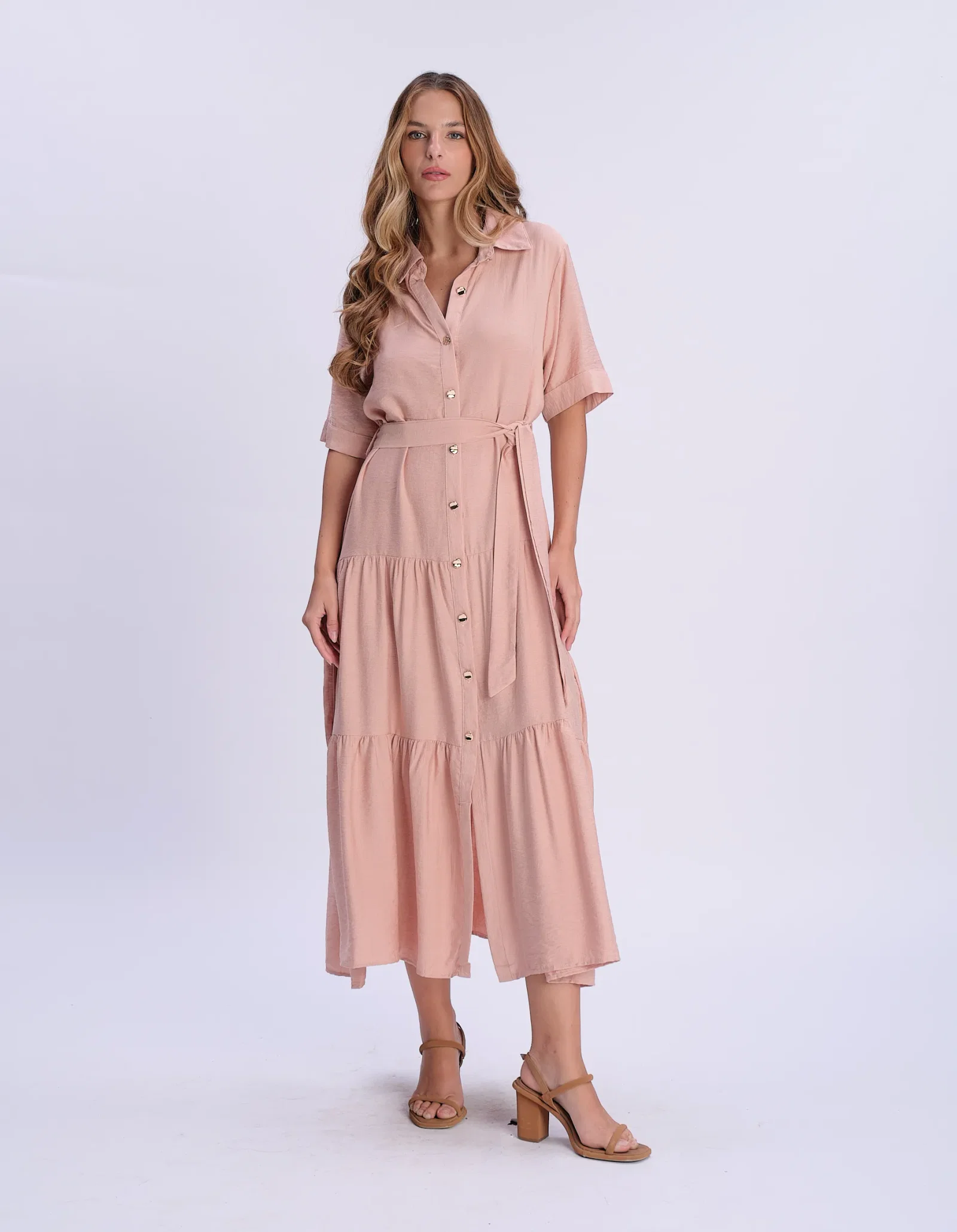 Chemise Marias Botões Faixa Amarração - Caqui — imagem 1