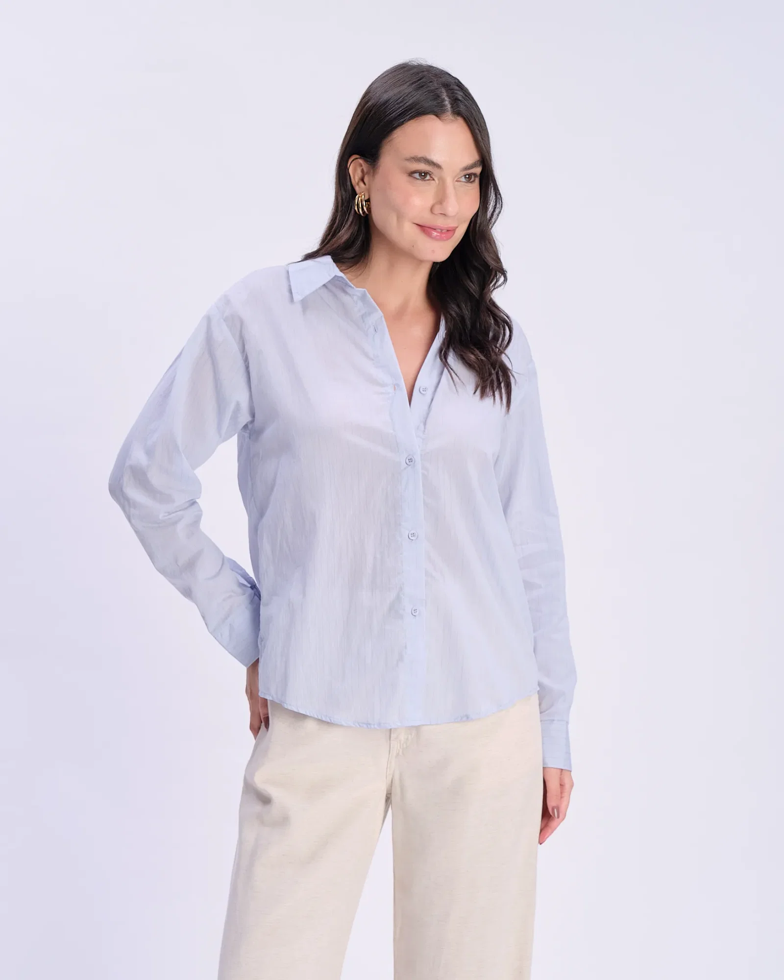 Camisa Manga Longa Listrada - Azul