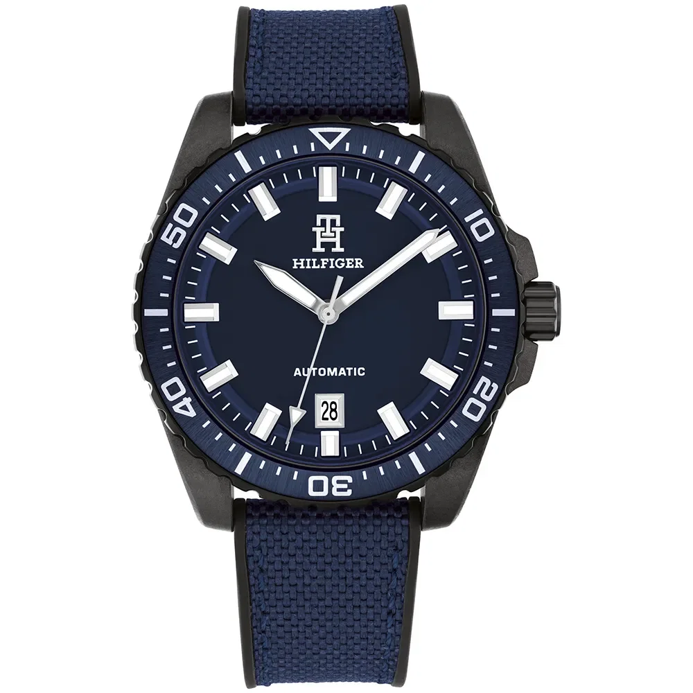 Relógio Tommy Hilfiger TH85 Carbon Auto Automático Masculino em Borracha e Nylon Azul 1792160