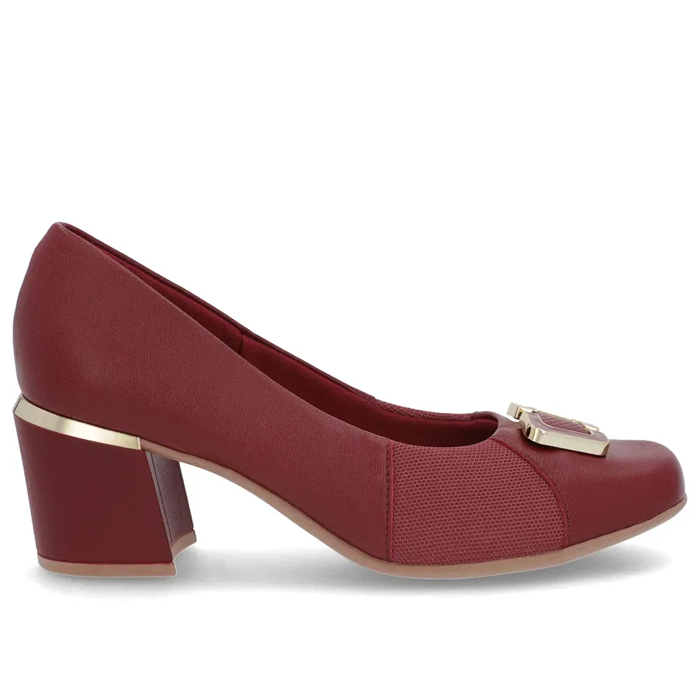 Scarpin Vermelho Couro Detalhe Tecido — imagem 1