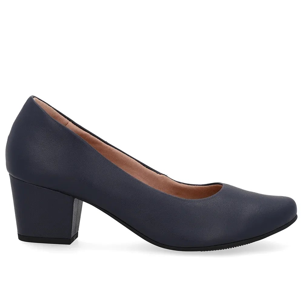Scarpin Couro Azul Salto Bloco — imagem 1