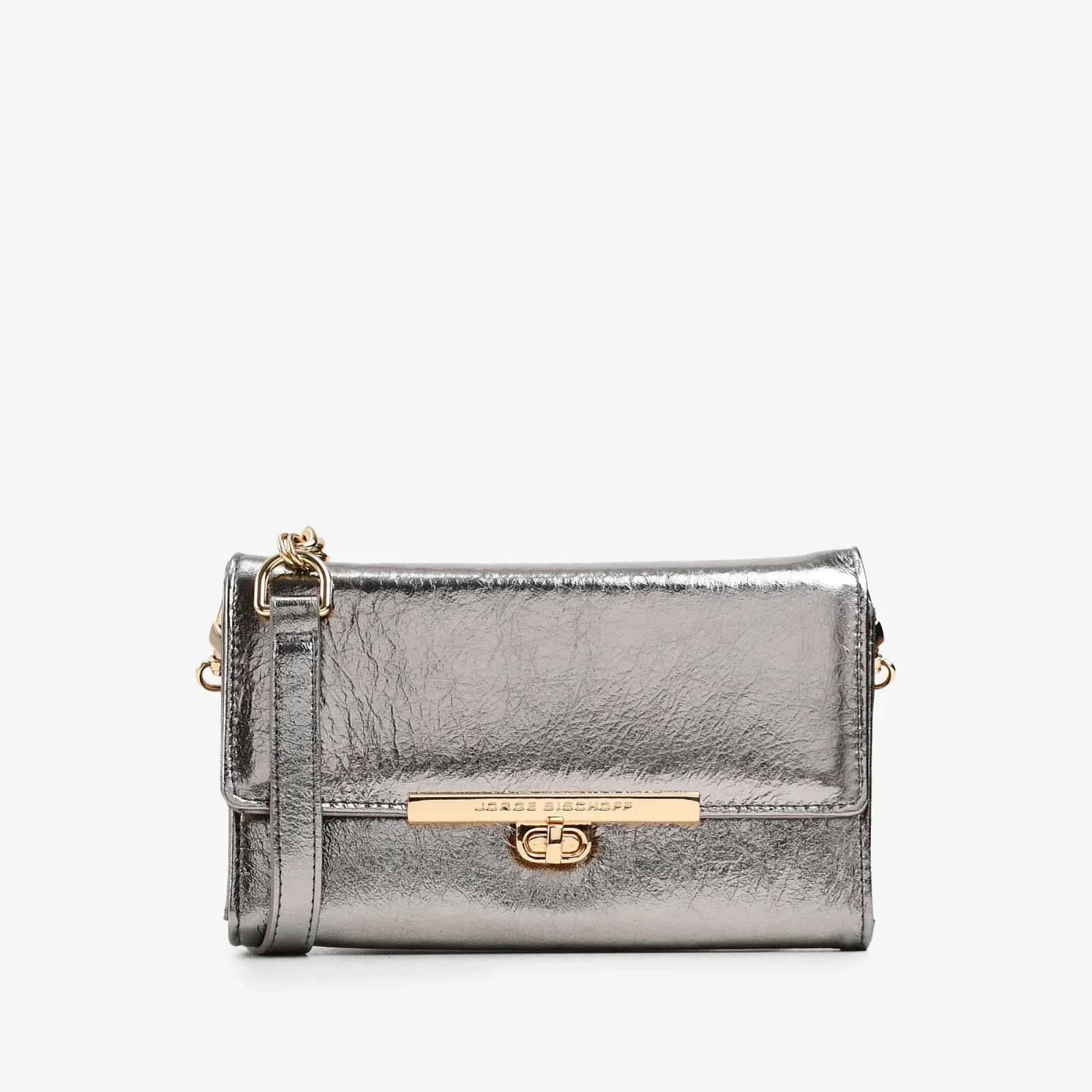 Bolsa Transversal Metal Prata Velho Couro — imagem 1