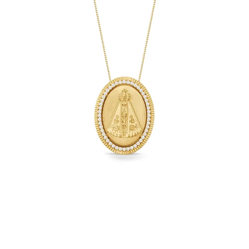 Pingente Virtuosa N.Sra. Aparecida em Ouro Amarelo 18k com Diamantes, 25mm — imagem 1