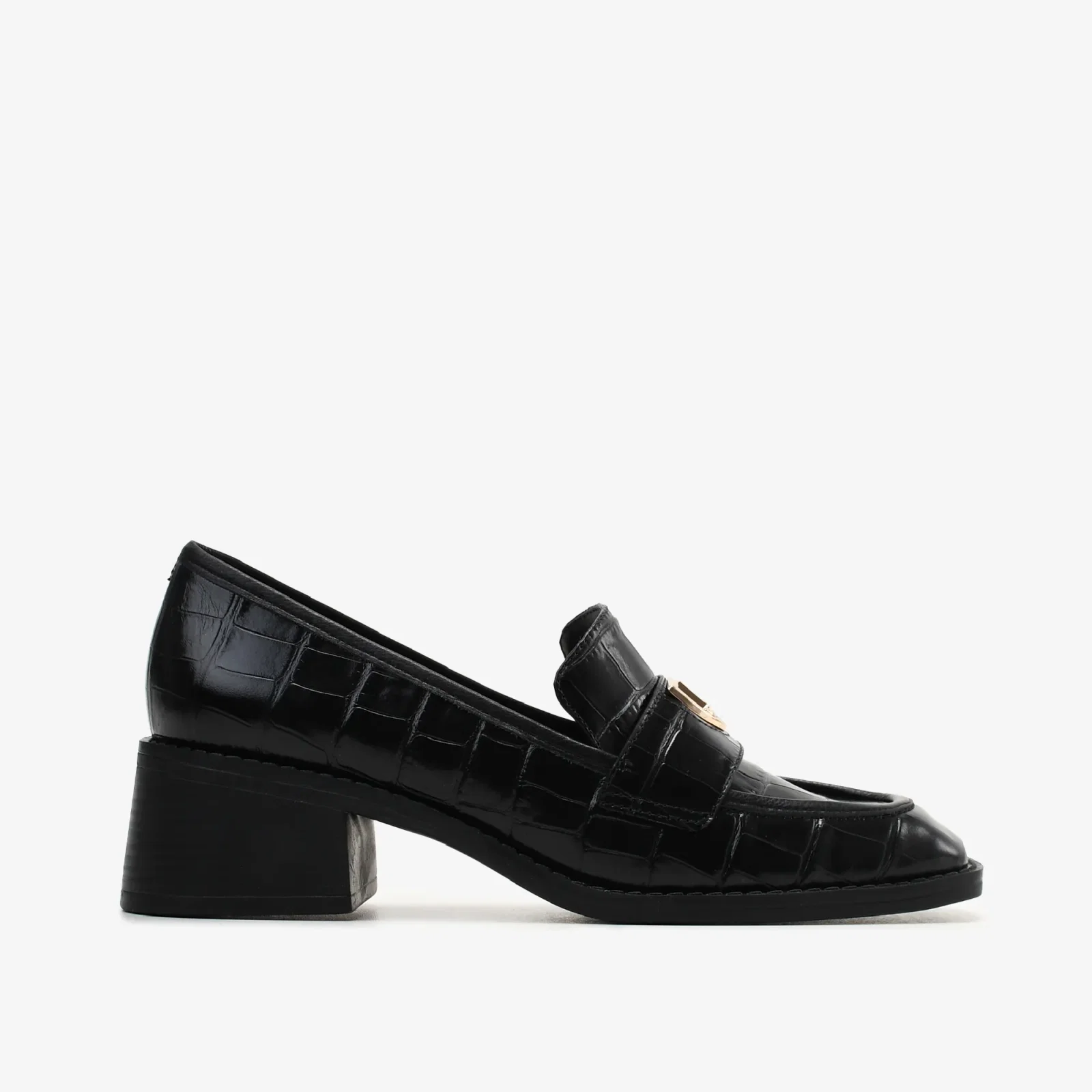 Loafer Preto Couro Croco