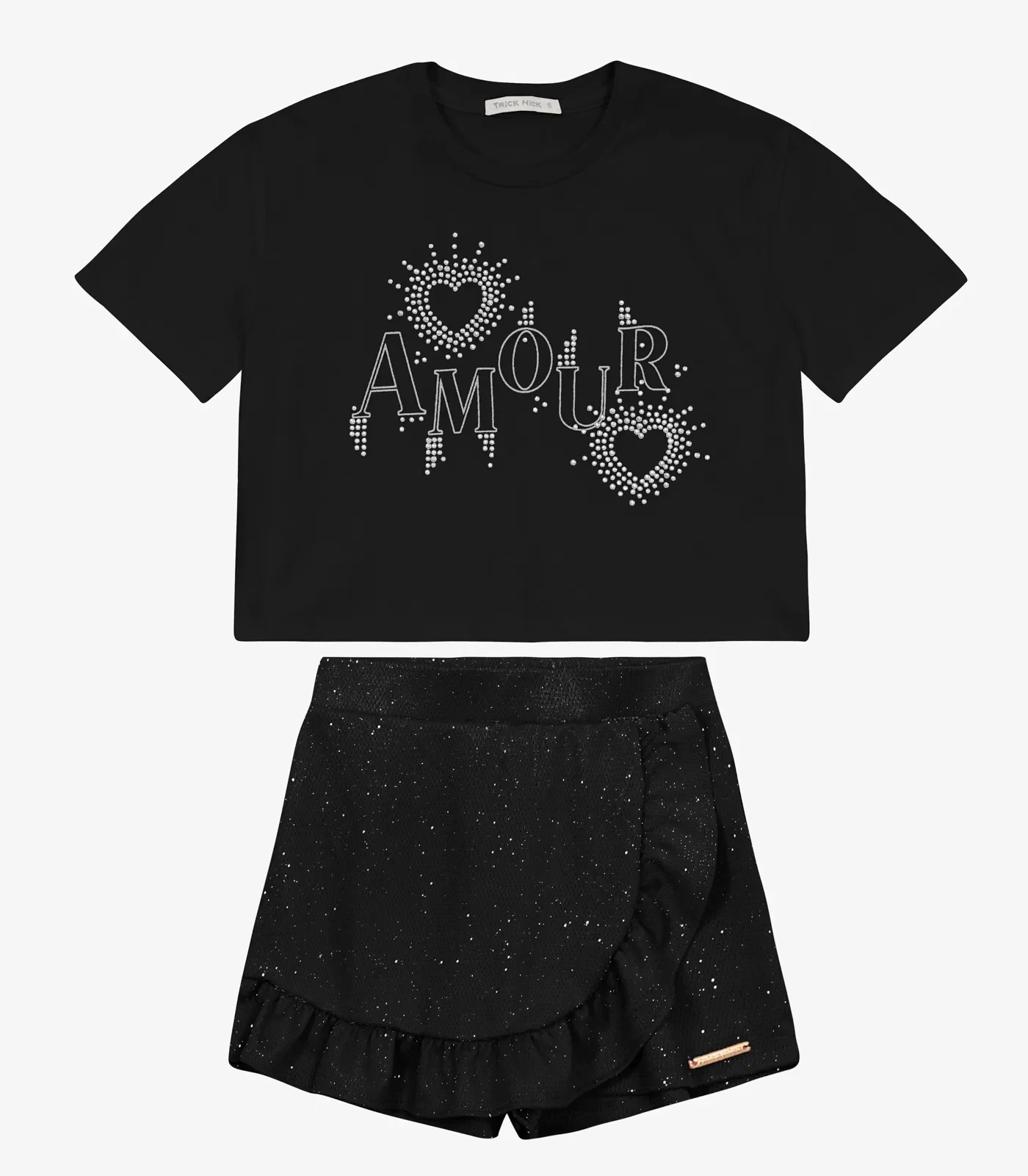 Conjunto Menina Blusa com Shorts Saia Trick Nick Preto