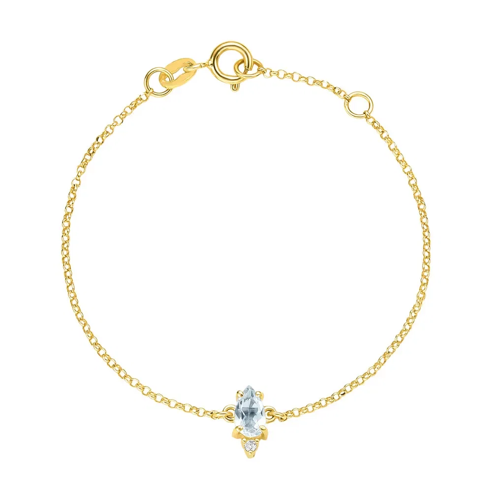 Pulseira Baby em Ouro Amarelo 18k com Topázio Sky e Diamante