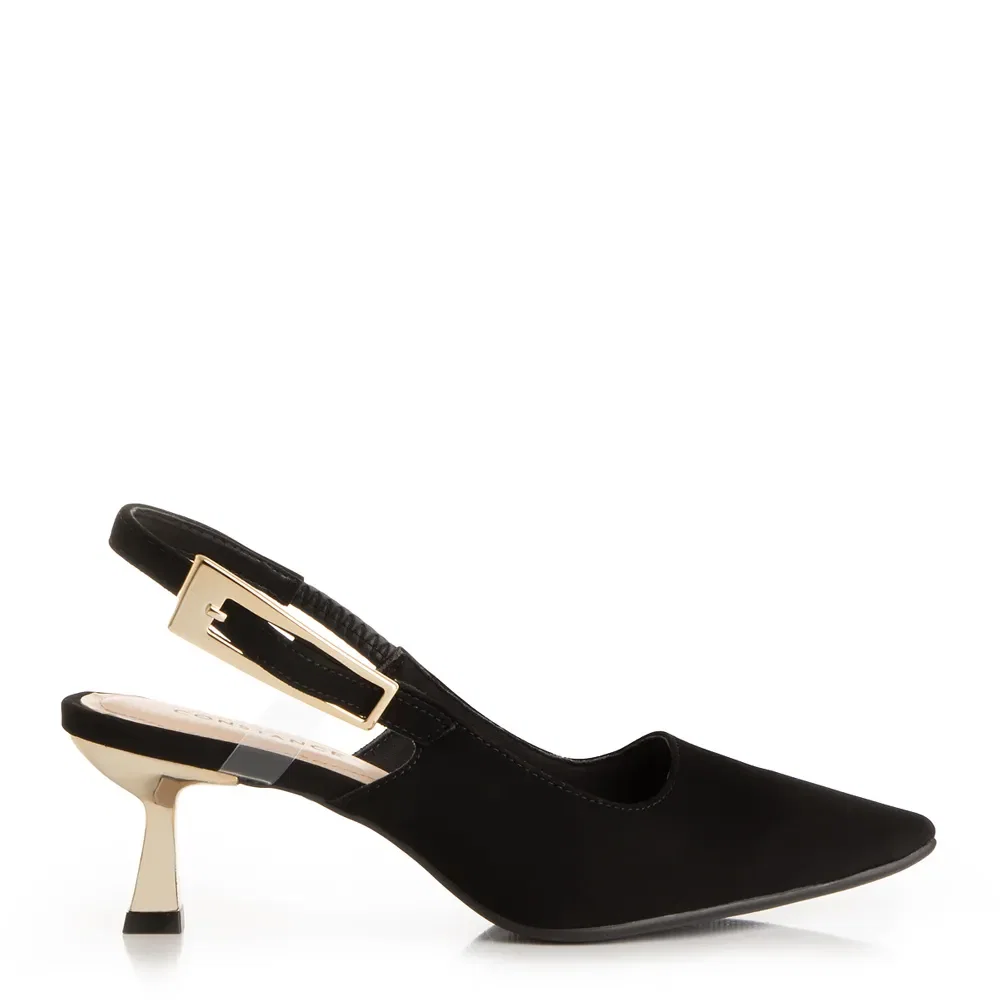 Scarpin Preto Salto Médio Cromado — imagem 1