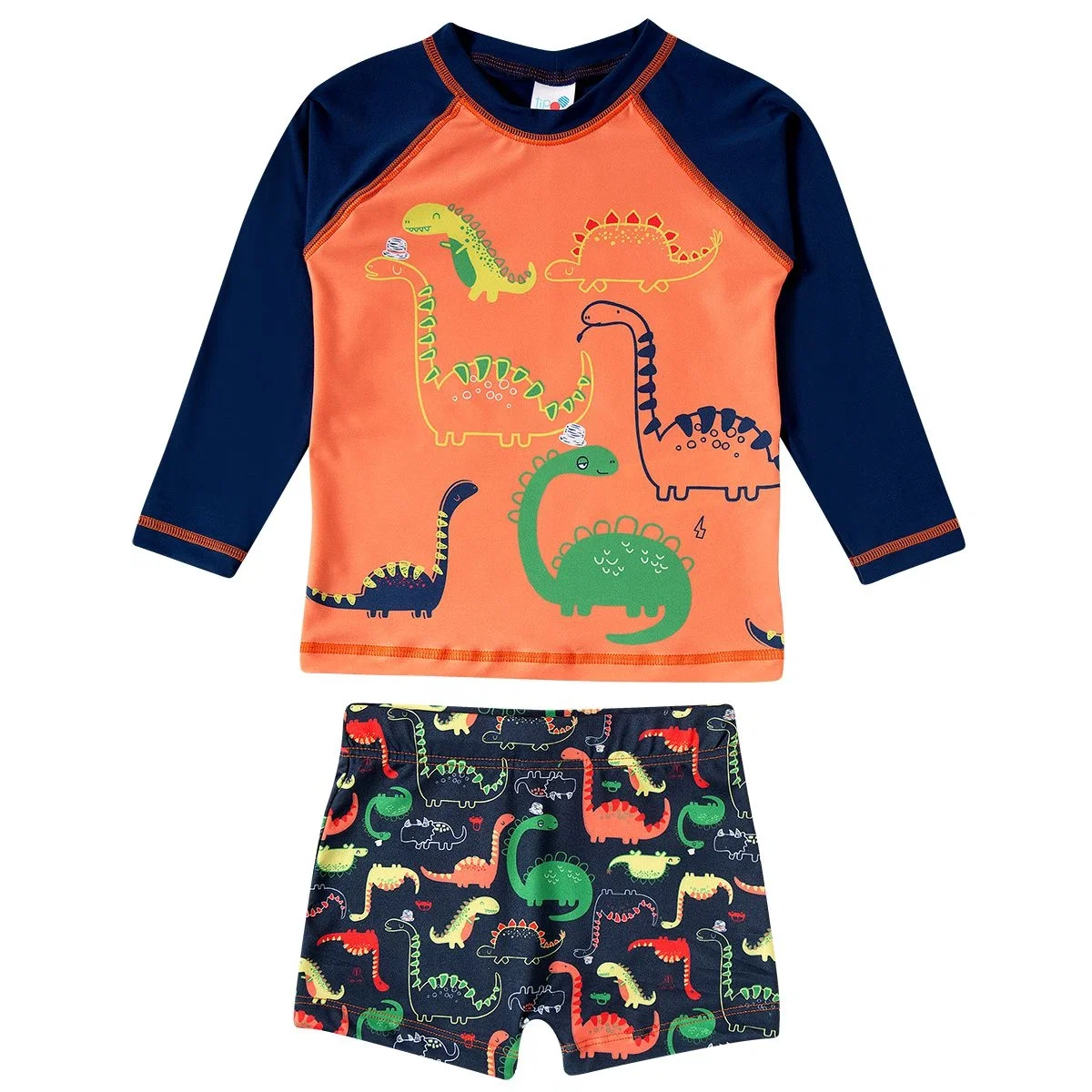 Conjunto Praia Toddler Dinossauro Colorido Lycra Proteção UV 50+ Tip Top