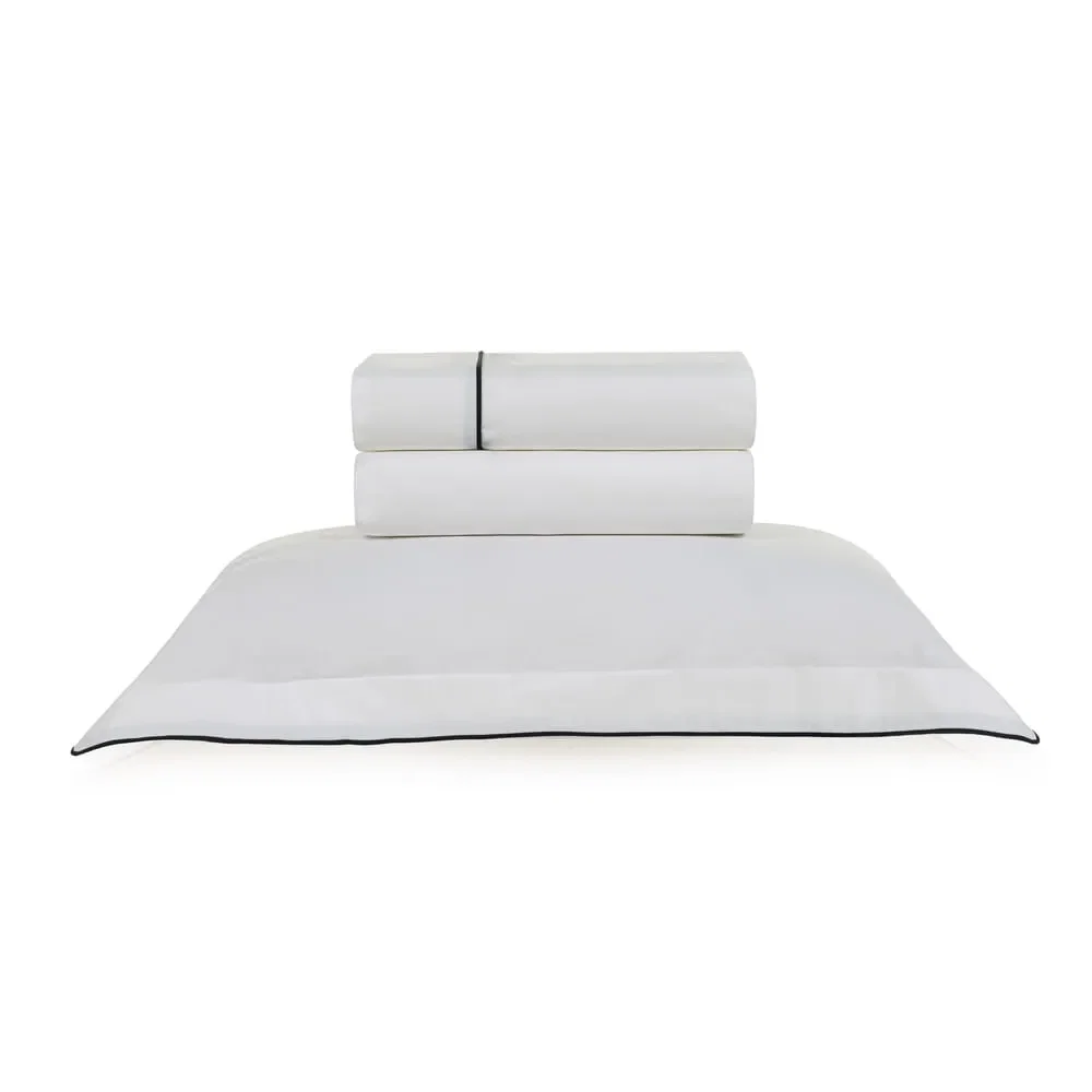 Jogo de Cama 200 Fios Percal Cilena Branco / Marino