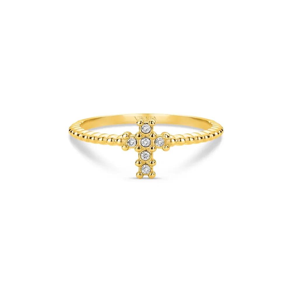 Anel Cruz em Ouro Amarelo 18k com Diamantes