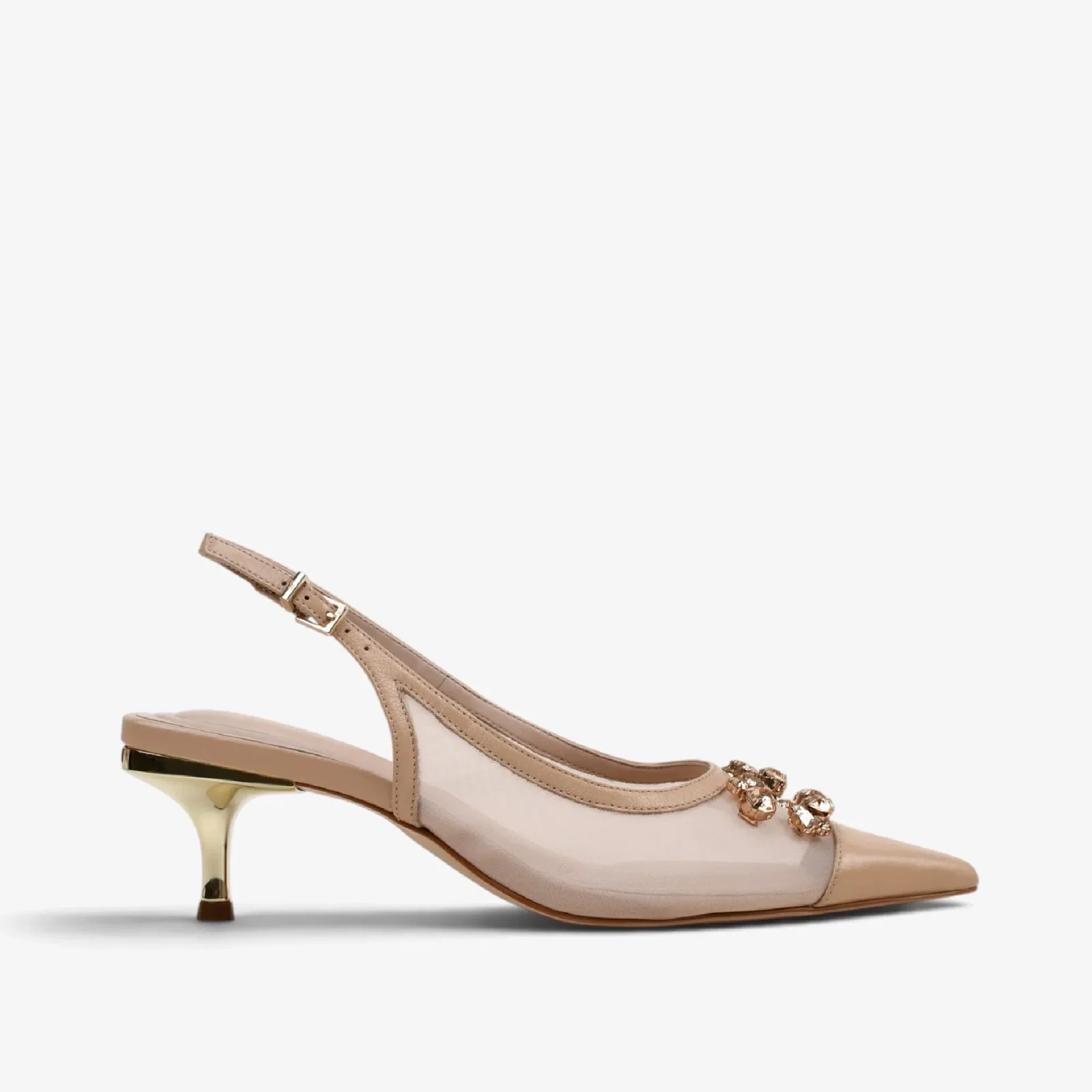Slingback Tela Nude Areia Couro
