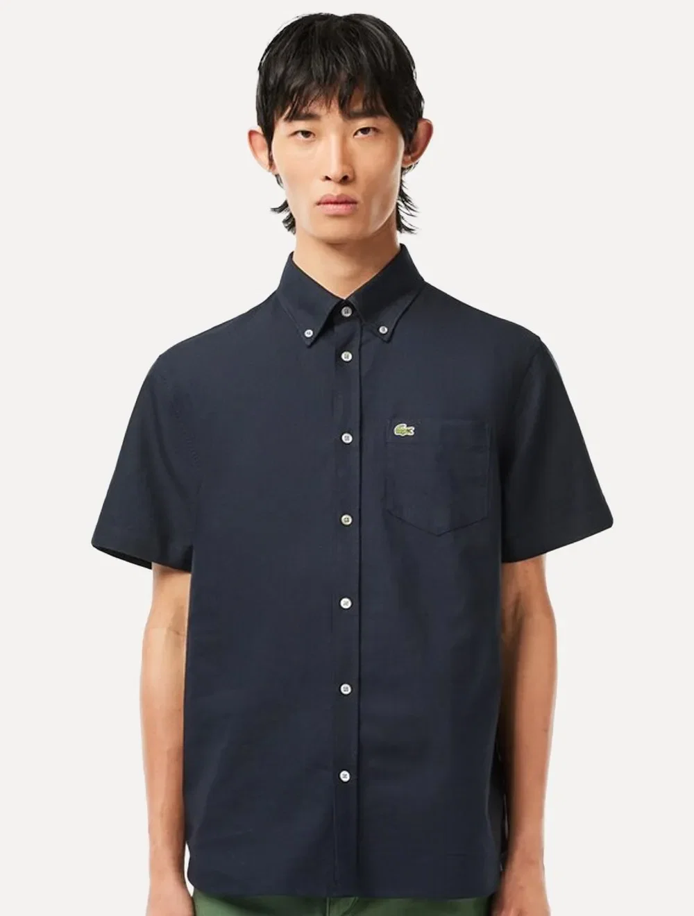 Camisa Lacoste Masculina Manga Curta Regular Oxford Pocket Azul Marinho