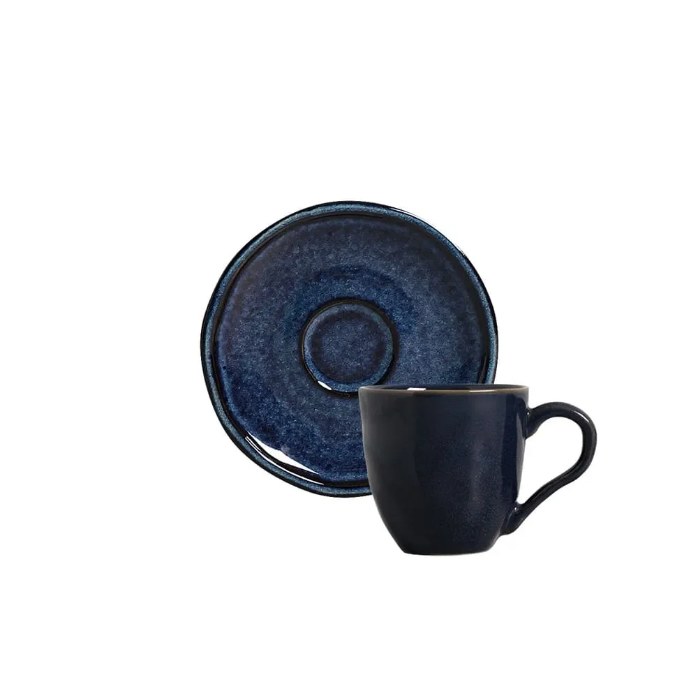 Xícara de Café com Pires Daily Happy Stoneware 70ml Porto Brasil Azul