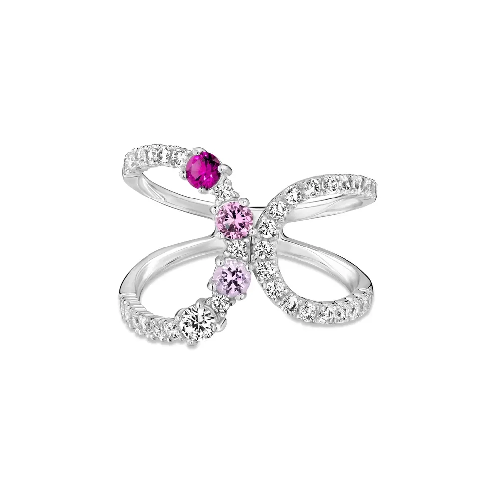 Anel Life Ocean em Prata 925 com Pedras Rosas e Incolores