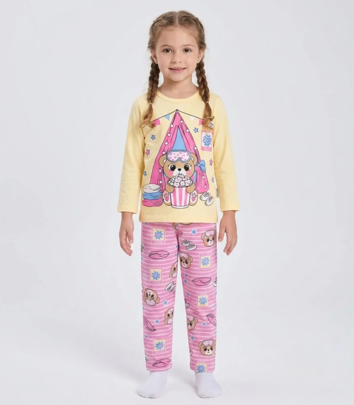 Pijama Menina Manga Longa Meia Malha Kappes Amarelo