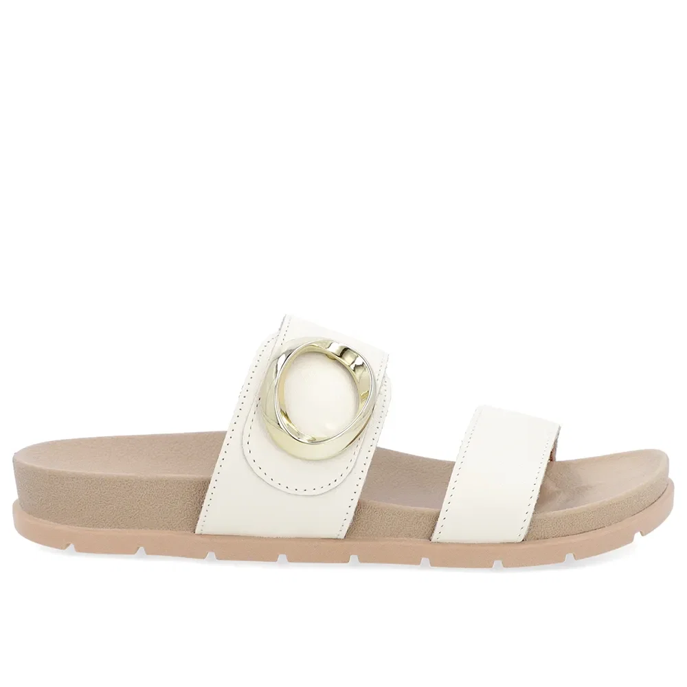 Slide Baixo Couro Branco Maxi Enfeite