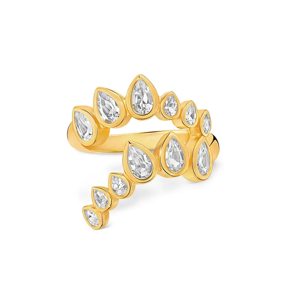 Anel Life Skyline II em Prata 925 com Banho de Ouro Amarelo 18k e Topázios Incolores