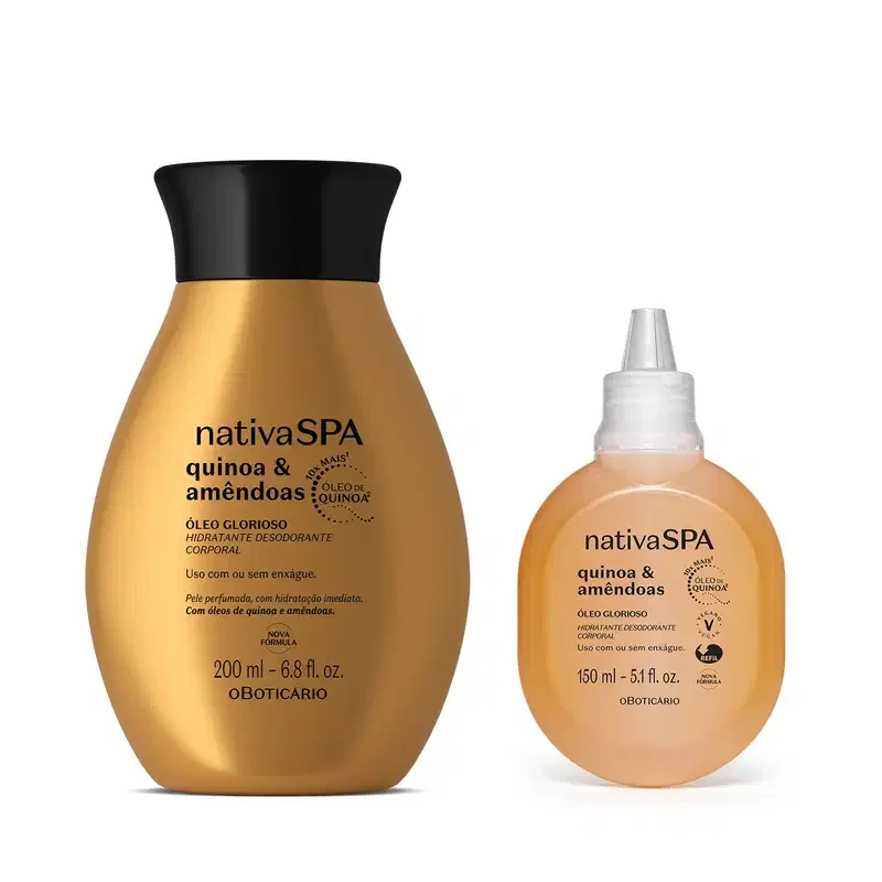 Combo Nativa SPA Quinoa E Amêndoas: Óleo Glorioso Corporal 200ml + Refil 150ml