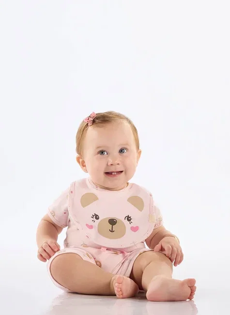 Babador Unissex Bebê em Suedine Comfy Forro Plástico (Rosa Claro) Up Baby