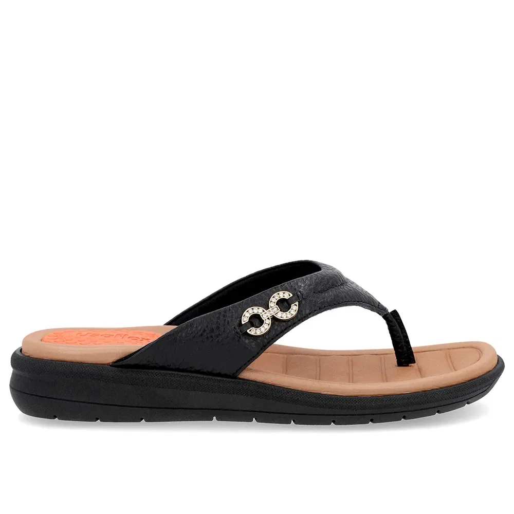 Chinelo Plataforma Couro Preto Enfeite Brilho — imagem 1
