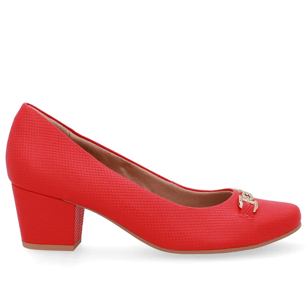 Scarpin Couro Vermelho Detalhe Bridão — imagem 1