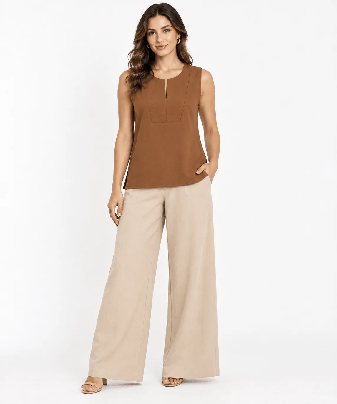 Blusa Sem Manga Recortes - Caramelo