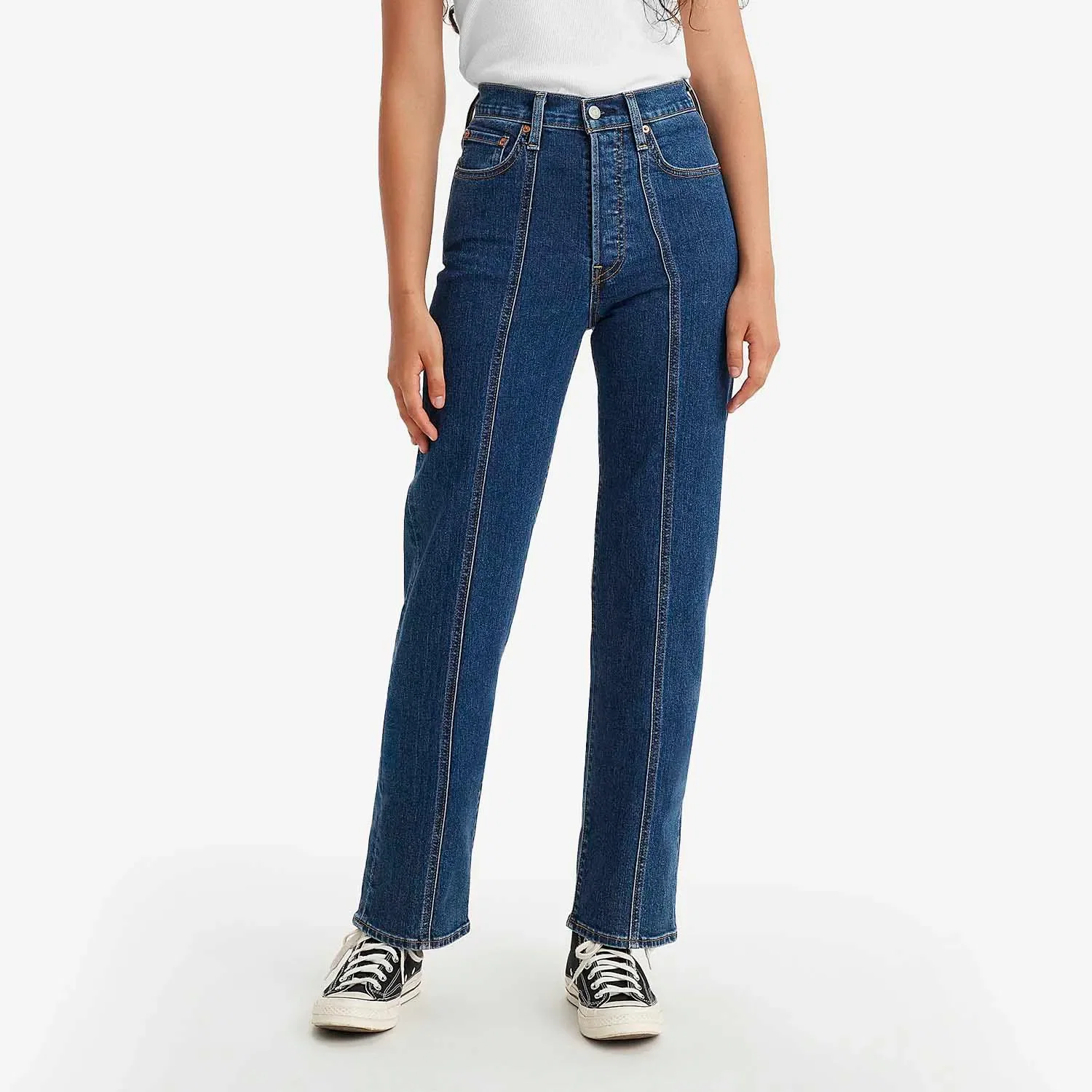 Calça Jeans Levi's® Ribcage Straight Seamed Lavagem Escura