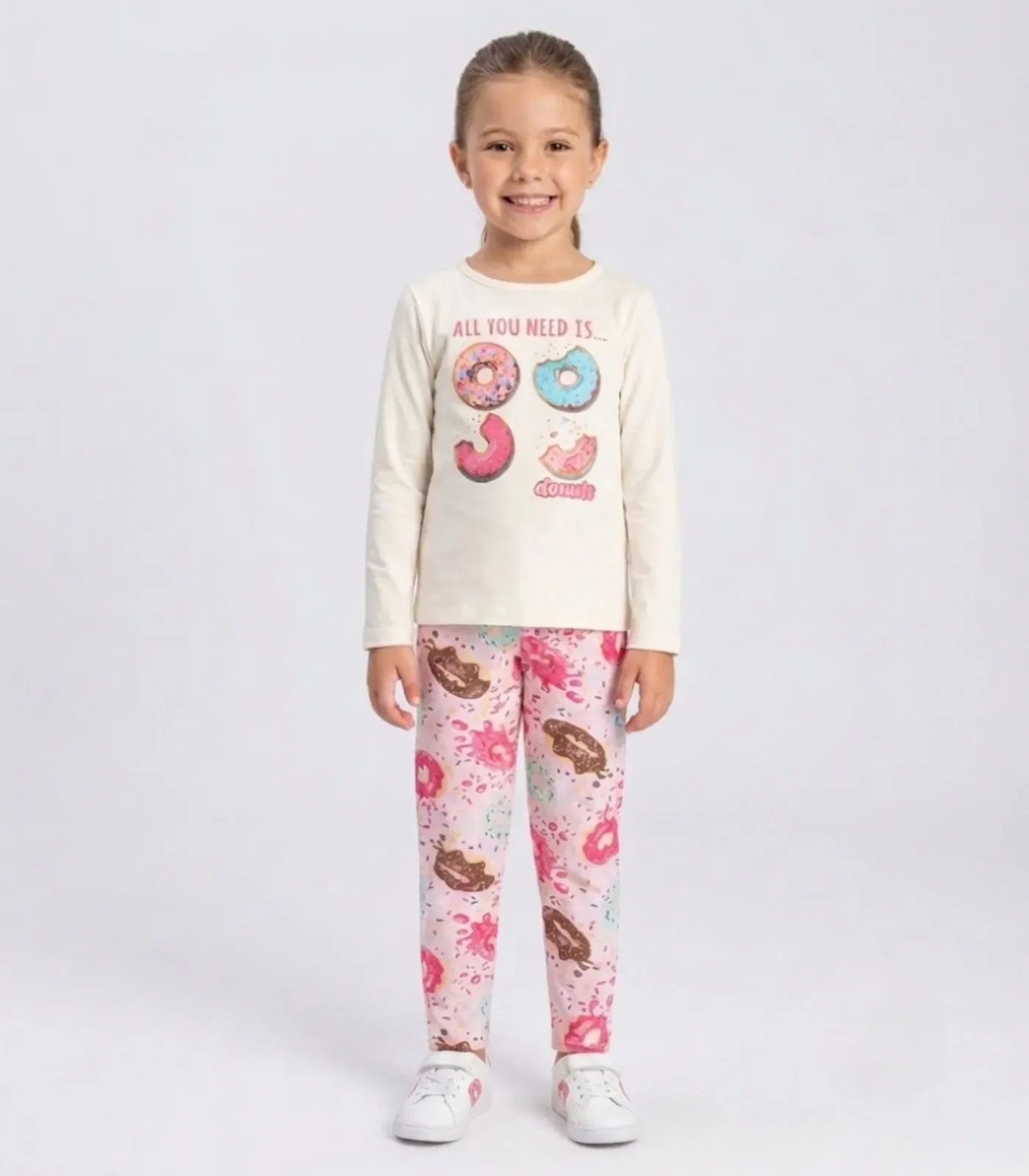 Conjunto Algodão Menina Blusa Longa E Calça Kappes Branco