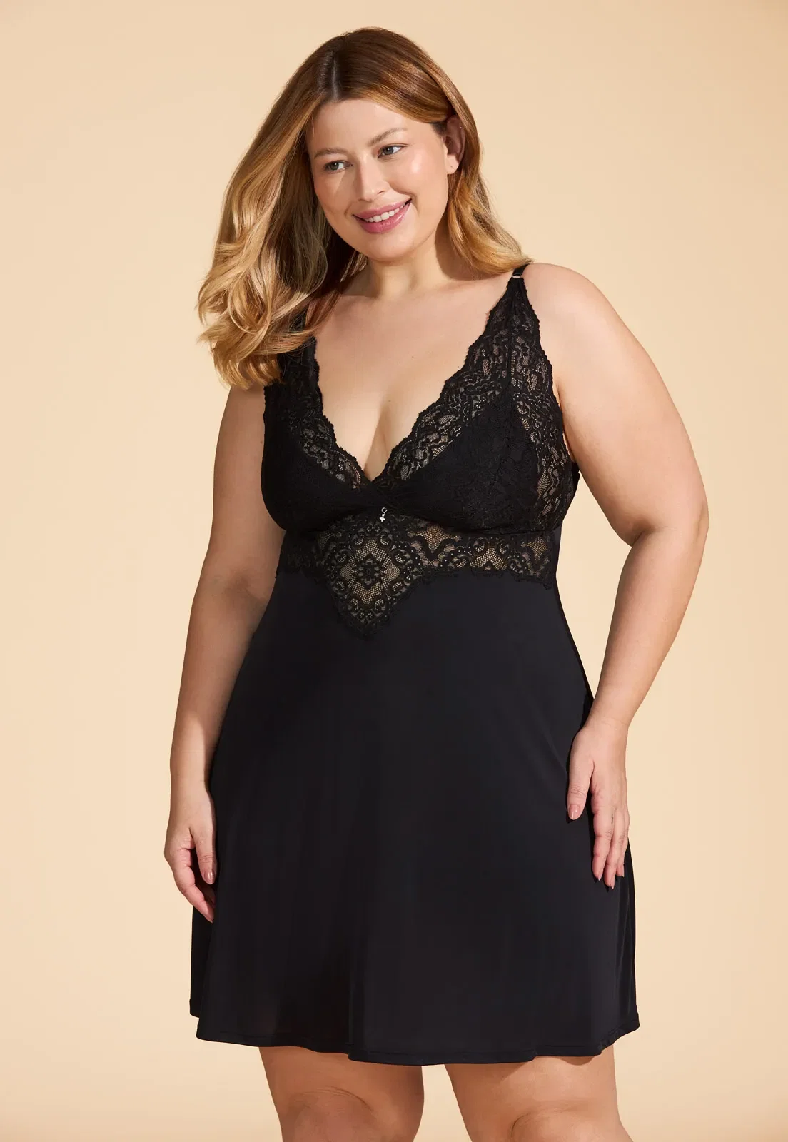 Camisola de Alça Microfibra e Renda Recco