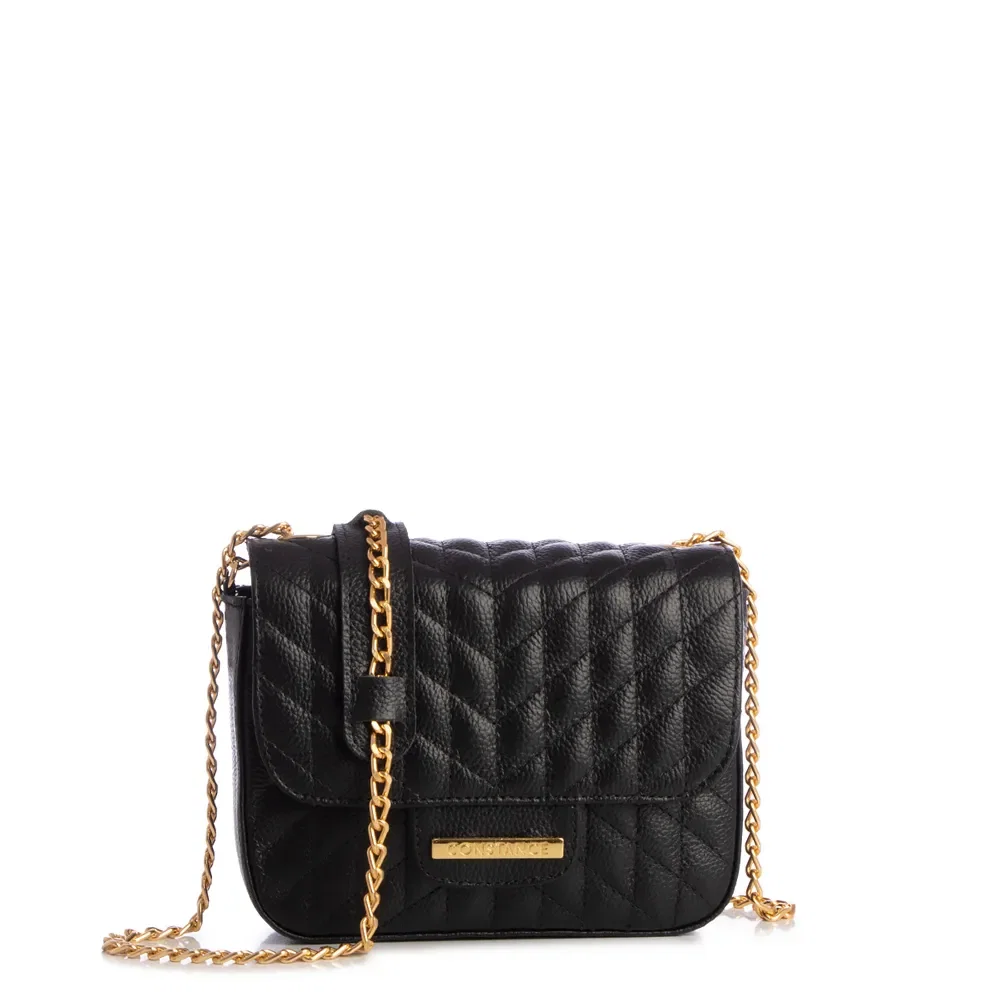 Bolsa Couro Preto Transversal Matelassê — imagem 1