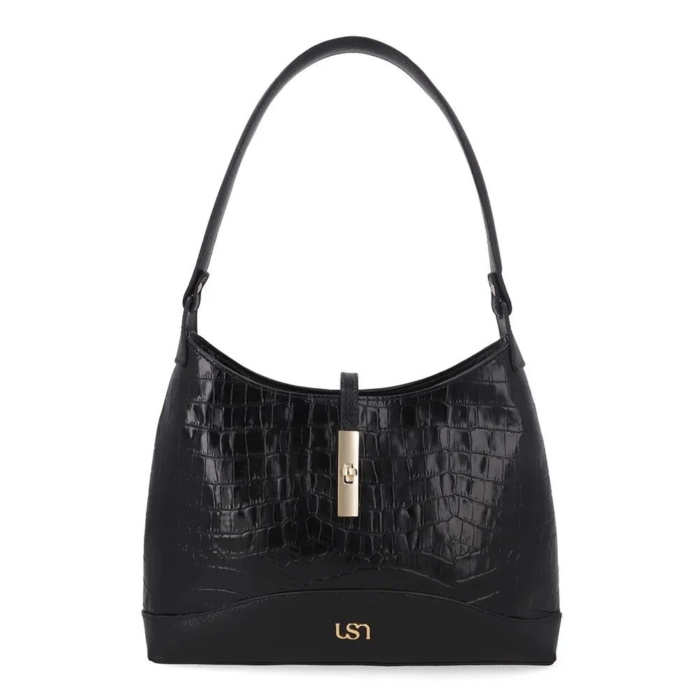 Bolsa Tote Couro Croco Preto