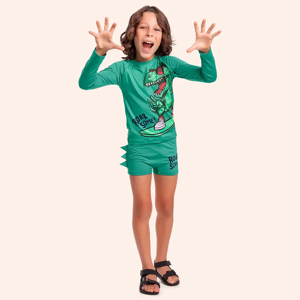 Conjunto infantil camiseta manga longa e sunga boxer com proteção uv — imagem 1