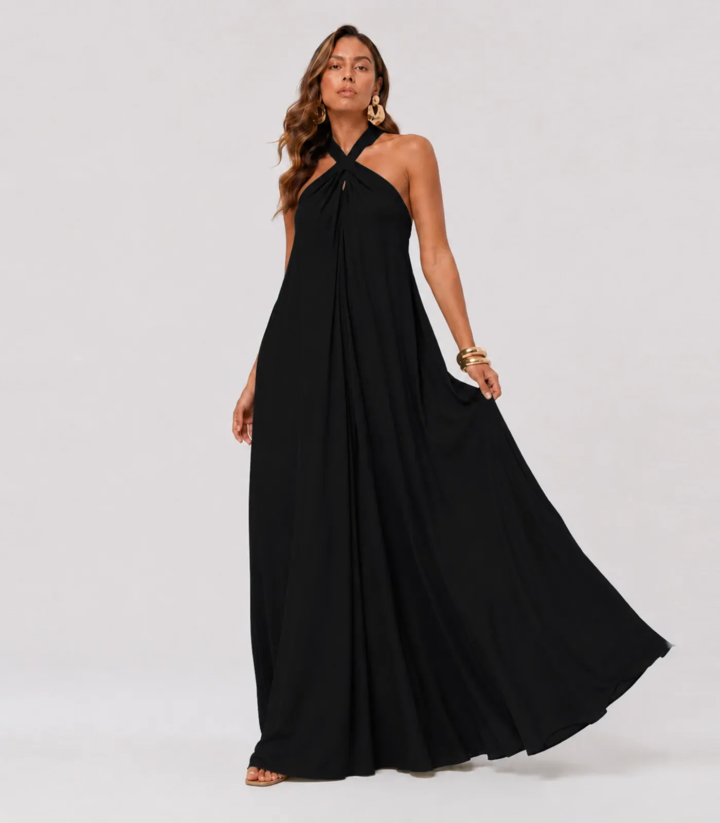 Vestido Longo Em Viscolinho Unique Fashion Preto