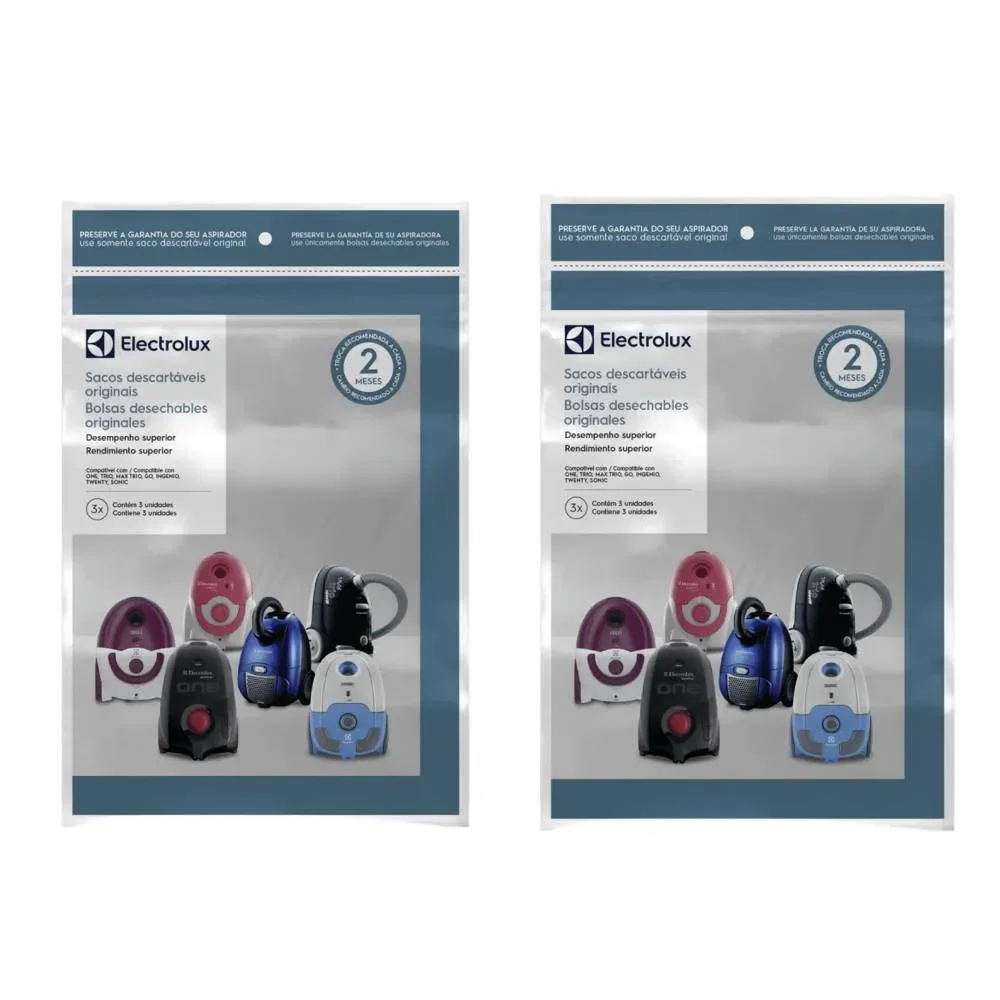 2 Kits 3 Sacos de aspirador de pó - Modelos: One, Trio, Max Trio, Go!, Ingenio, Twenty e Sonic (SBEON) Electrolux