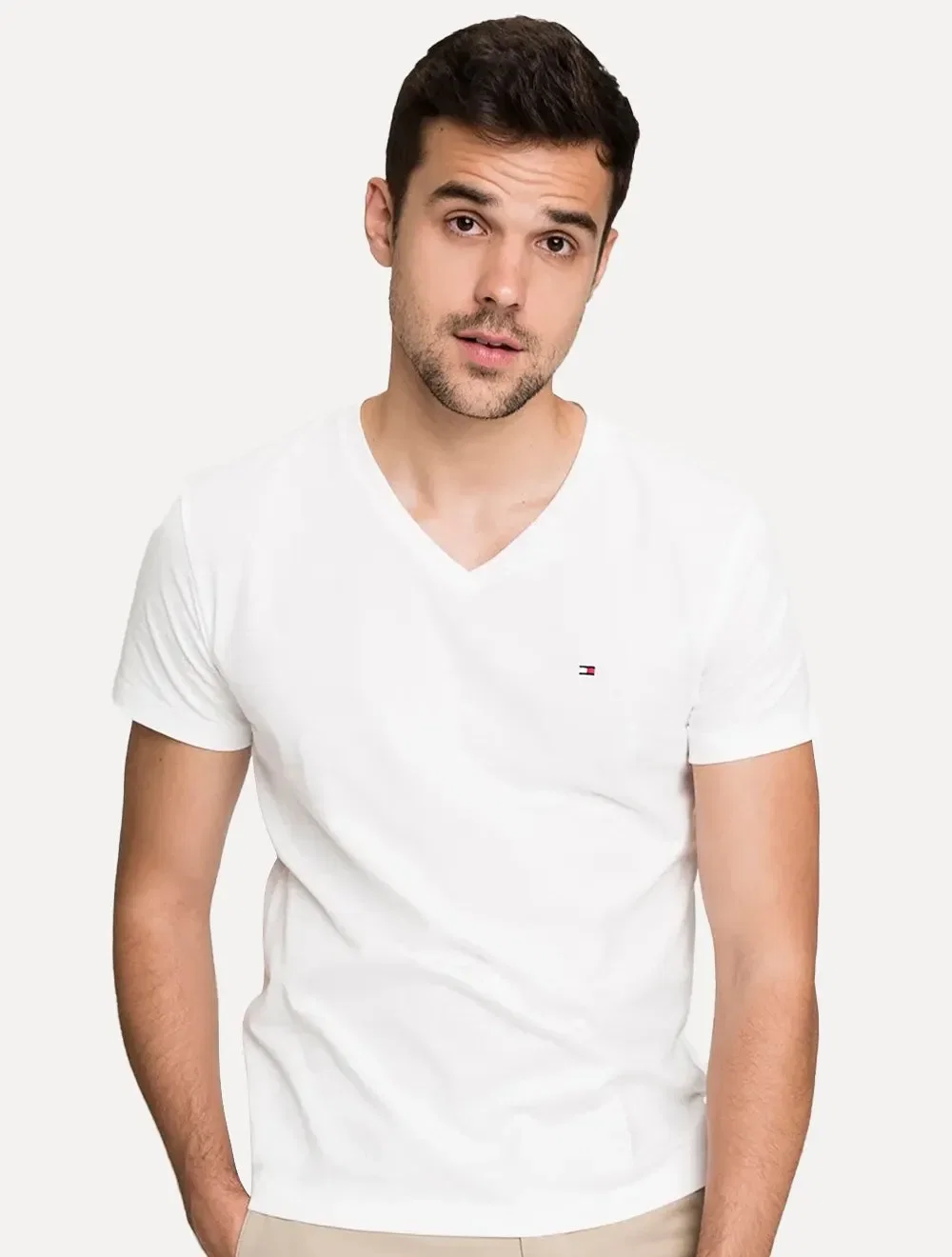 Camiseta Tommy Hilfiger Masculina Essential V-Neck Branca — imagem 1