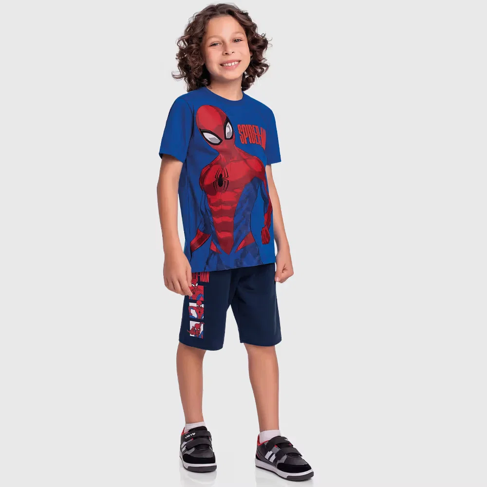 Conjunto camiseta e bermuda em moletinho spider-man — imagem 1