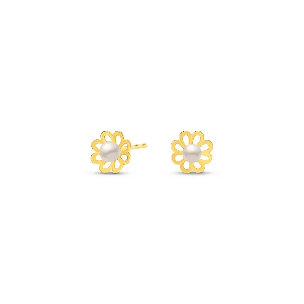 Brinco Baby Flor em Ouro Amarelo 18k com Pérolas — imagem 1